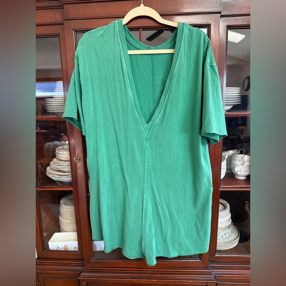 Free People Hot Shot Tee Romper Heritage Green - Picture 2 of 6